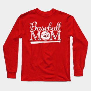 Vintage Baseball Mom #00 Favorite Player Biggest Fan Number Jersey Long Sleeve T-Shirt